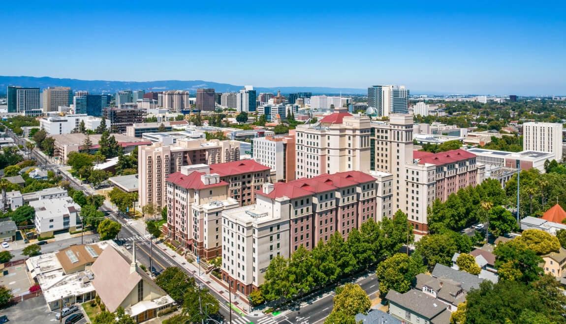 An aerial shot of a city