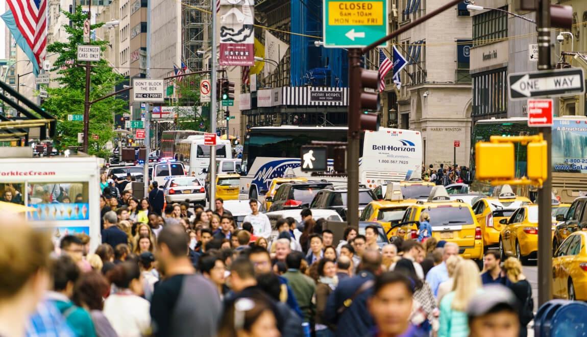 Crowded 5th Avenue in New York, New York.