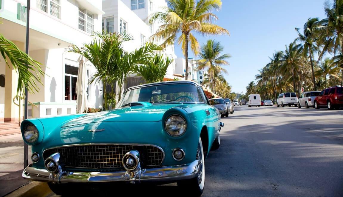 Blue car on Ocean Drive