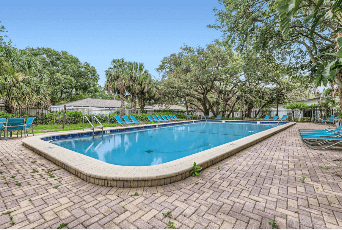 The view of the pool at Alya Apartments. 