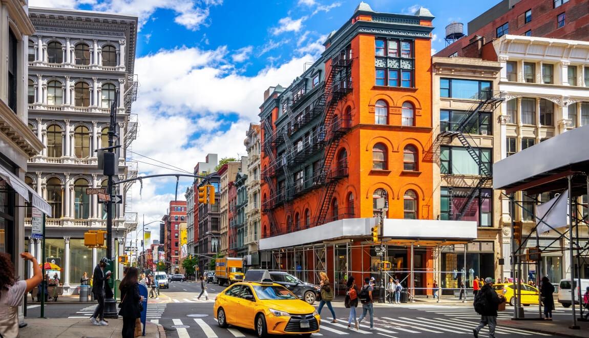 A taxi on the street in New York City's SoHo neighborhood.