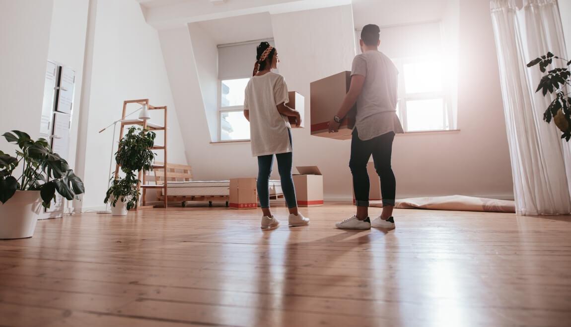 Renters pack their belongings to move.