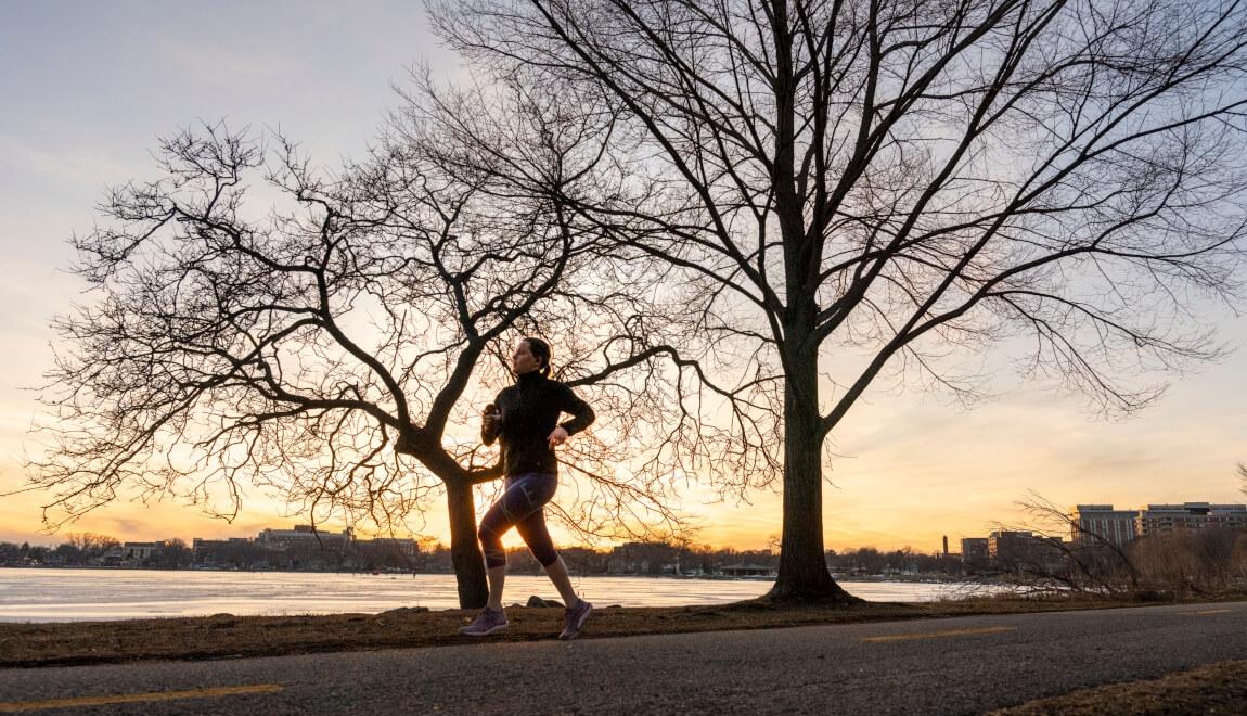 Runner jogs in Madison, WI