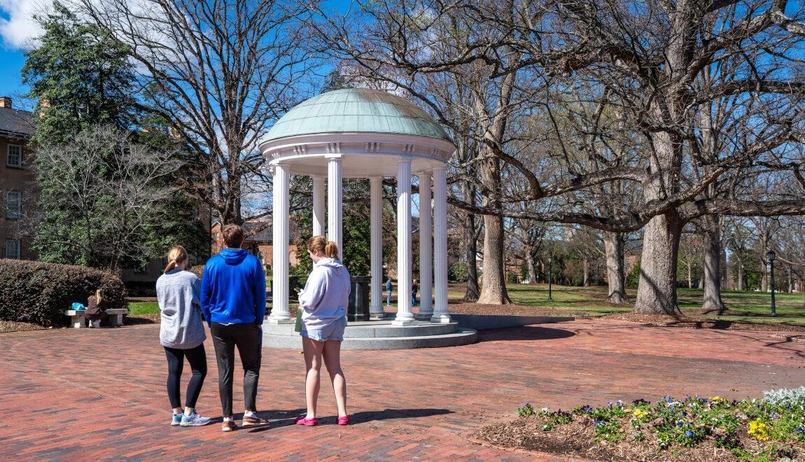 Students at The Old Well in Chapel Hill, NC