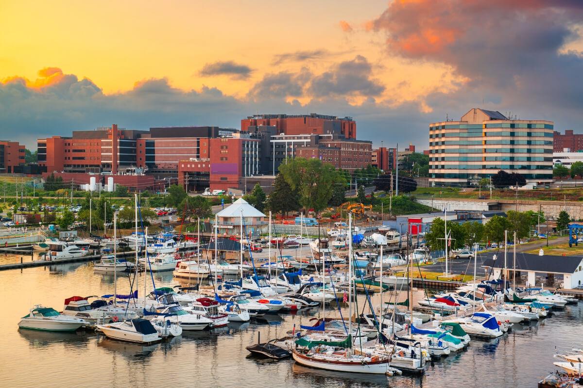 Boats on the bay in Erie, PA