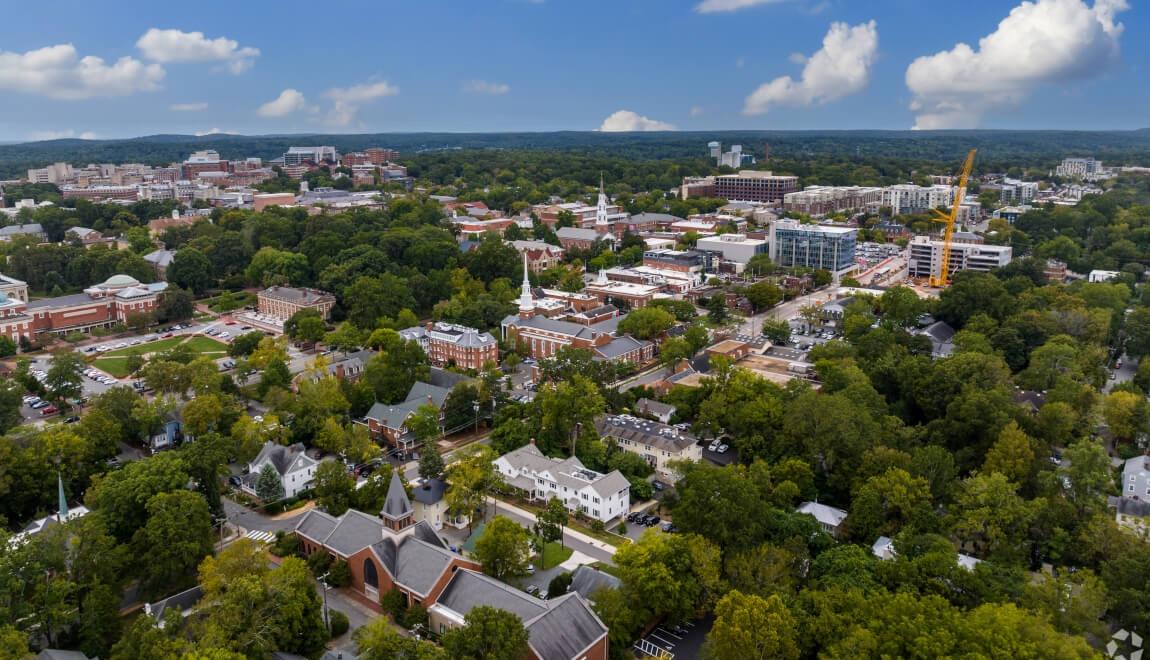 Aerial photo of downtown Chapel Hill