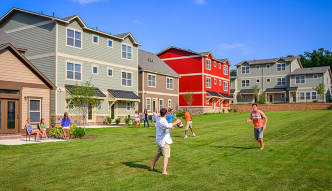 State College student renters hanging out in their residential community. 