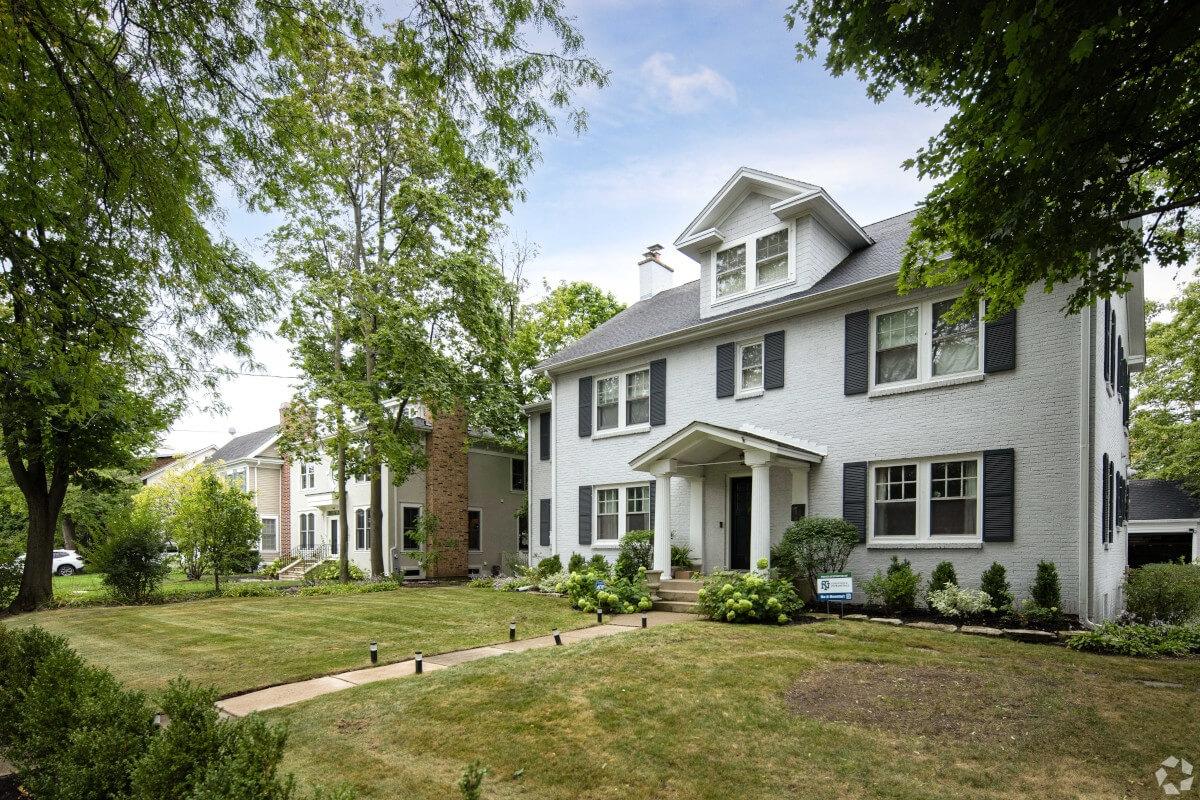 A Georgian house sits on a quiet street in Winnetka, the same suburb where the McCallisters live in "Home Alone."