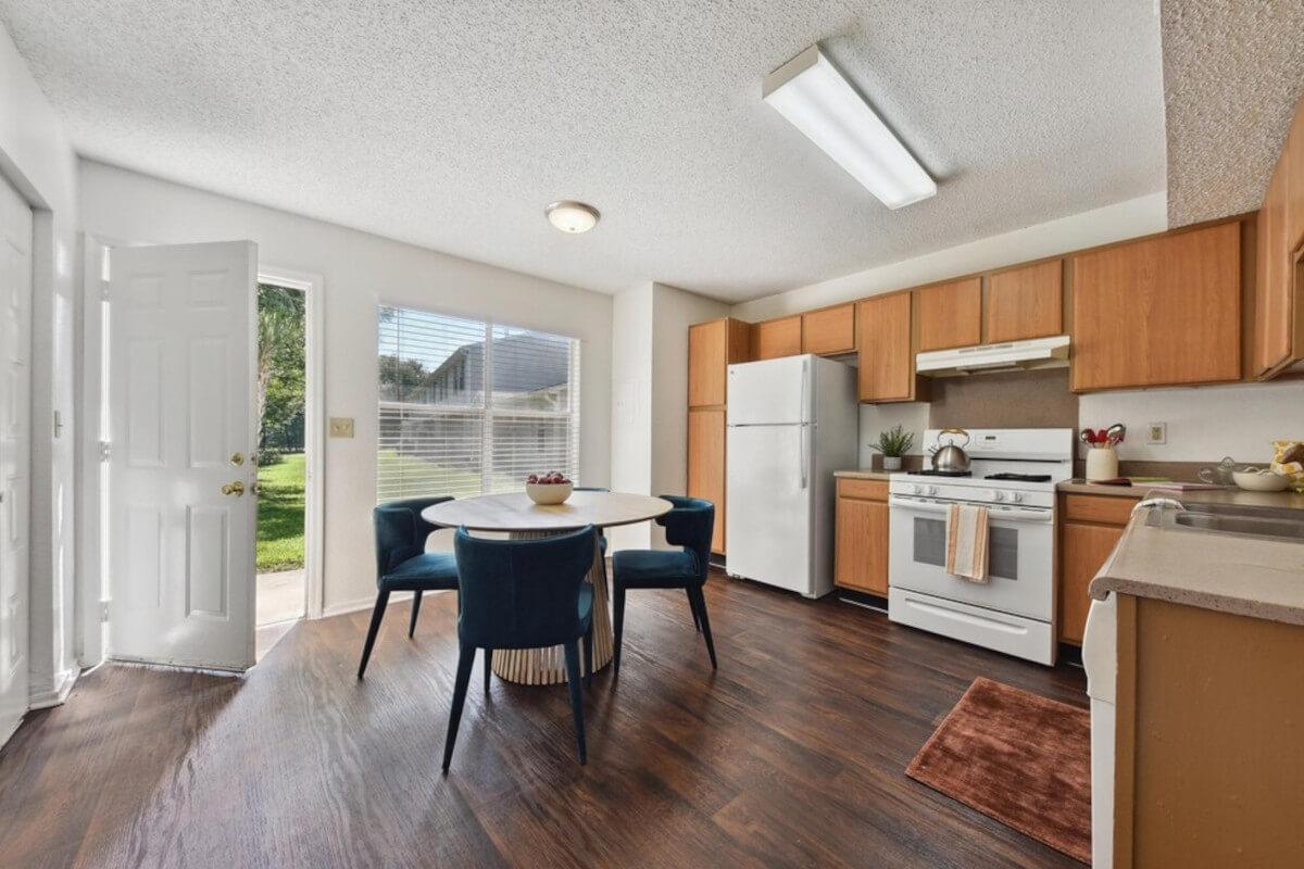 Units at the Jasmine apartment complex have open kitchens with lots of natural sunlight.