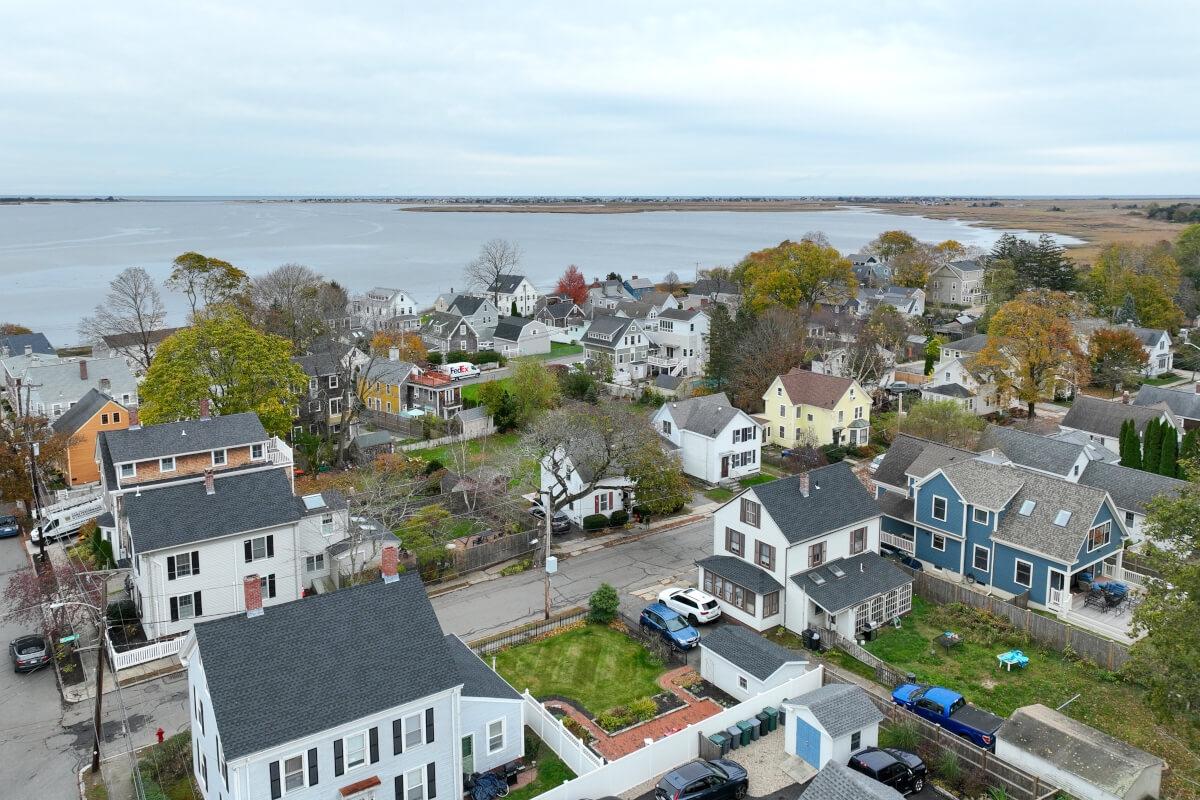 A residential neighborhood in Newburyport, Massachusetts, overlooks the Merrimack River.