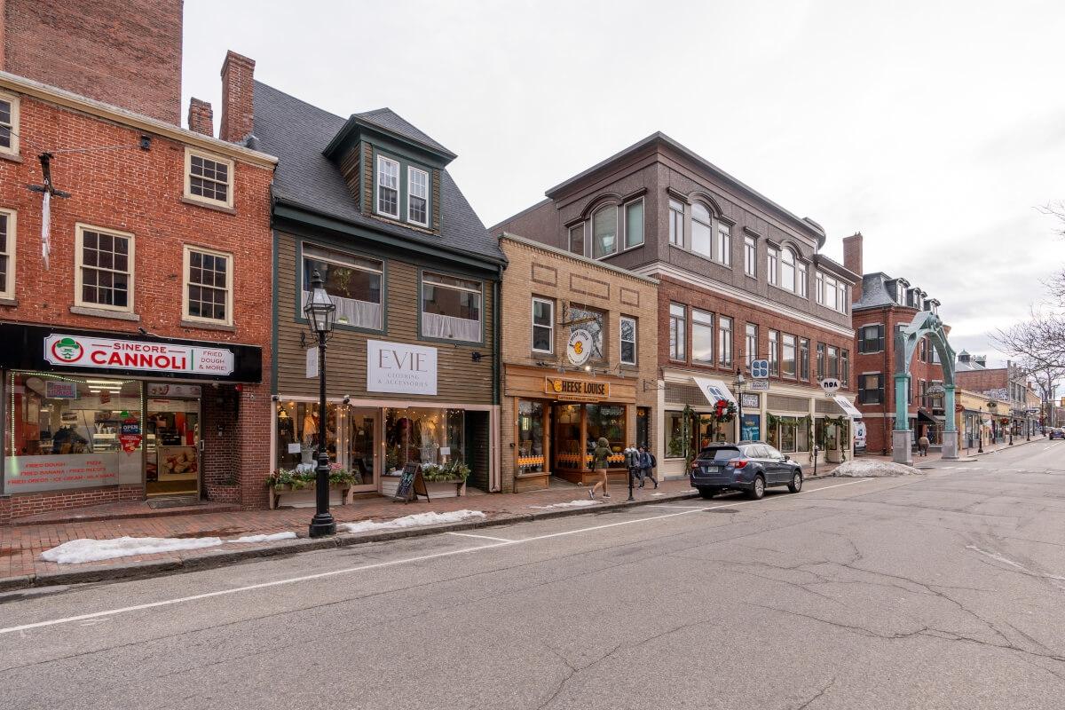 Downtown Portsmouth, New Hampshire, is full of local shops and restaurants in historic buildings.