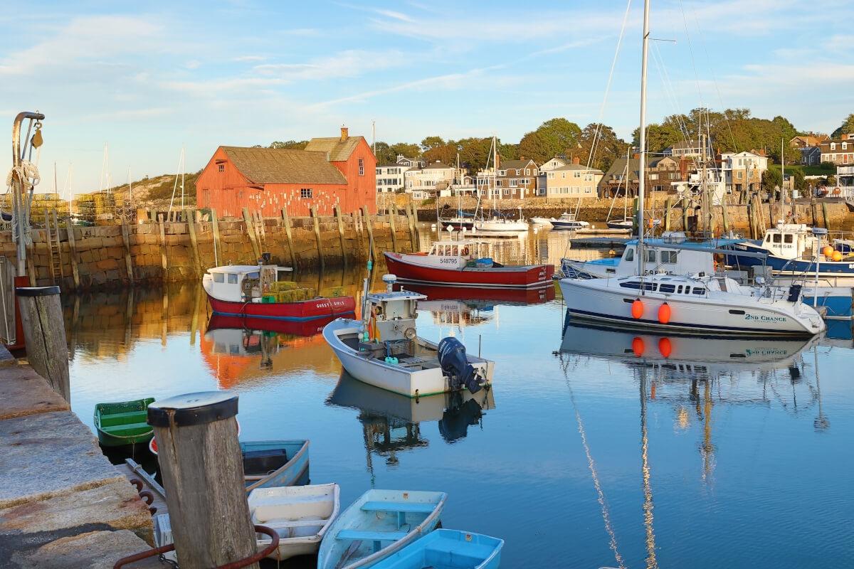 Motif No. 1 overlooks boats moored in Bradley Wharf.