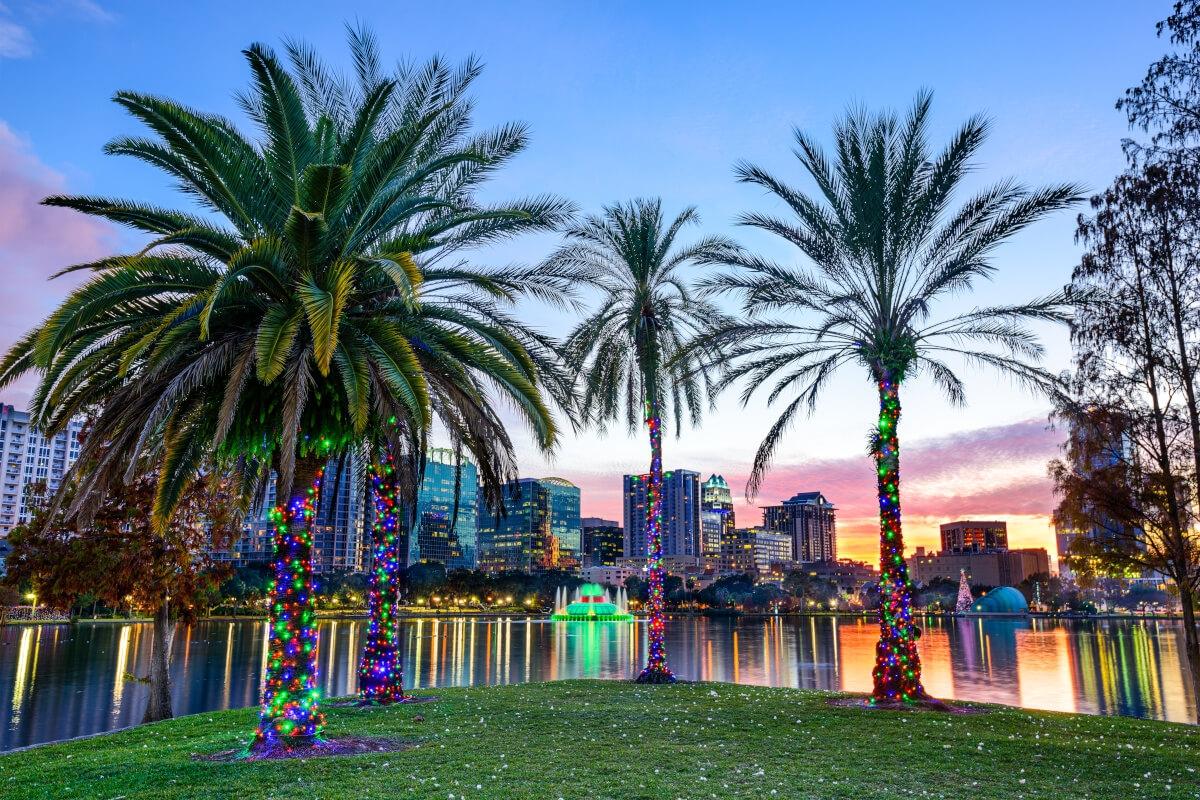 A nighttime view of the Orlando, FL skyline