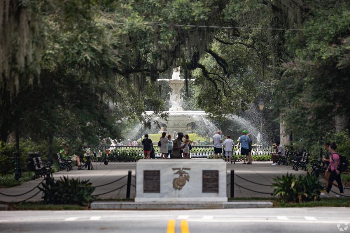 The Forsyth Park Fountain is dyed green for St. Patrick’s Day each year.