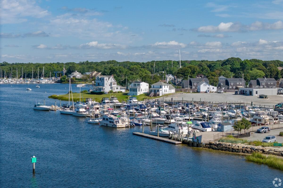 Hundreds of boats are moored in Narragansett Bay in Barrington, RI.