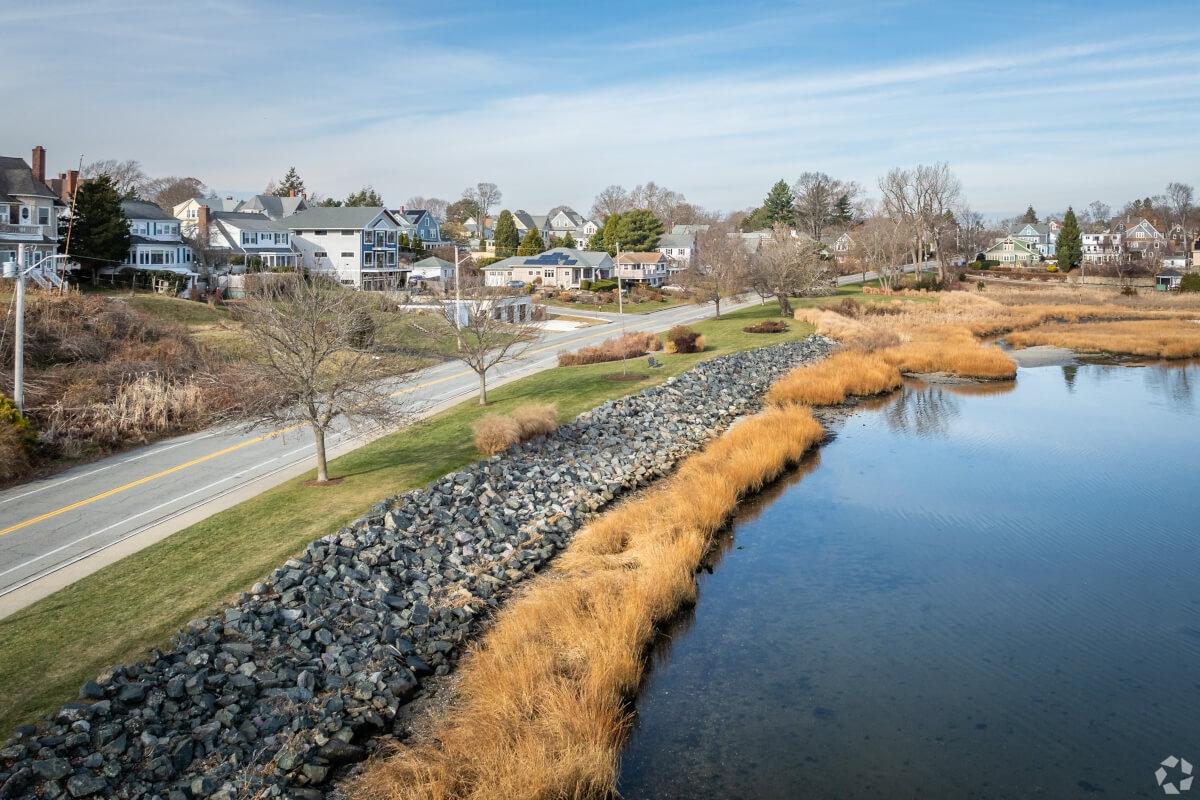 Single-family homes sit near the water in Cranston.