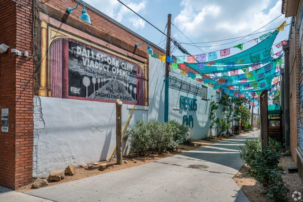 A colorful alleyway in the Oak Cliff neighborhood