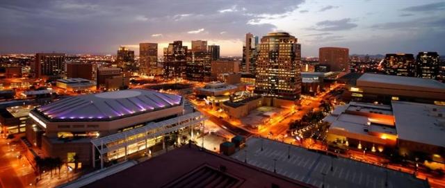 Skyline view of Phoenix at sunset.