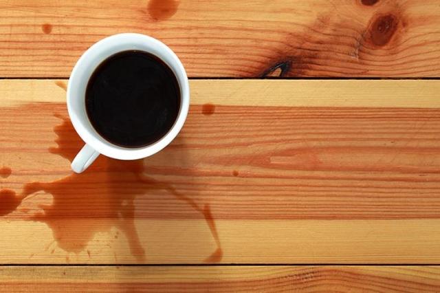 Coffee spilt on the hardwood floor