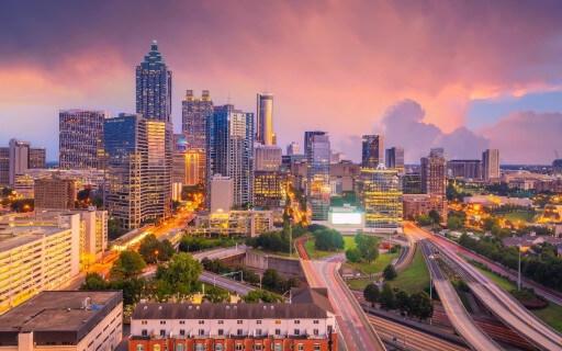 Pink sky over Atlanta, Georgia