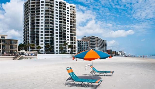 Lounge chairs on the beach in Miami, Florida.