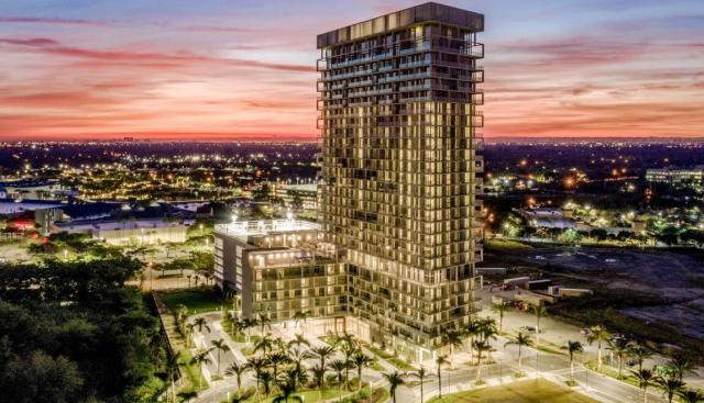 Apartment building in Florida at sunset