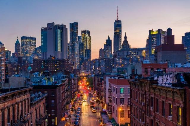 The NYC skyline at sunset