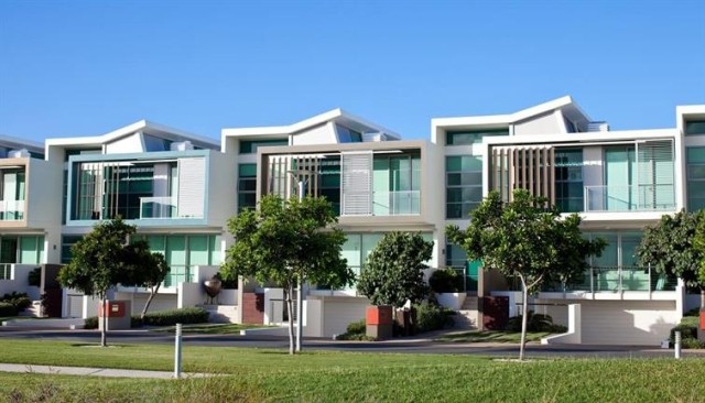 Modern apartments in gray and white.