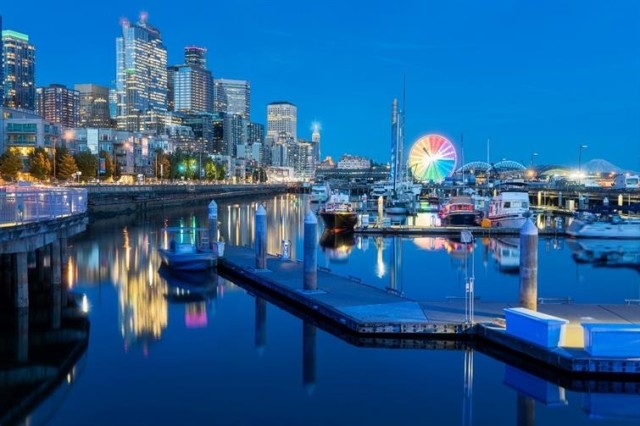 Belltown, Seattle skyline from the harbor