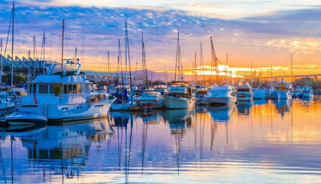 Boats dot San Diego Bay