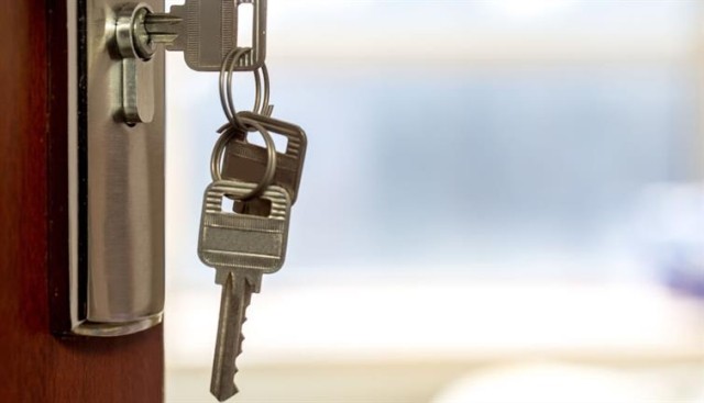 Keys dangling from a door lock