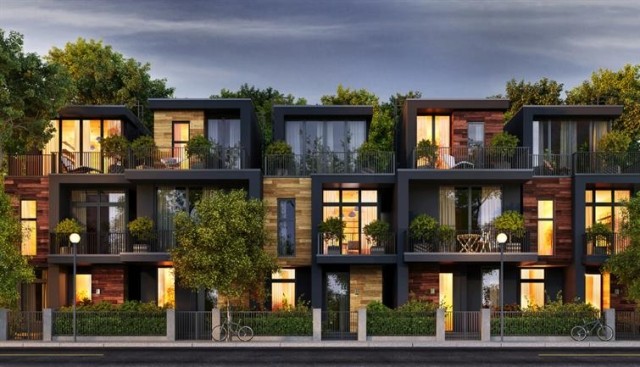 Modern apartments in the evening.