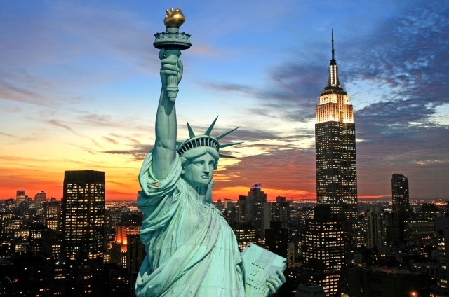 Statue of Liberty during sunset