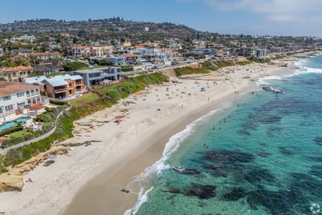 Aerial shot of a beach in San Diego.