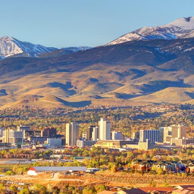 Reno cityscape with view of the mountains