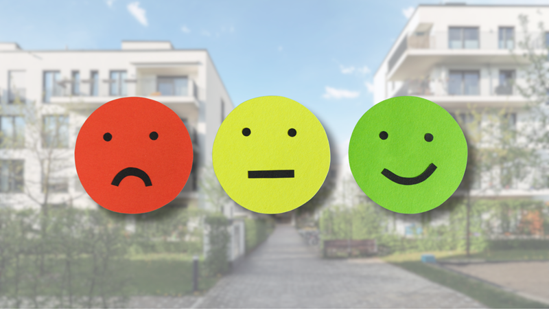 Satisfaction rankings in front of multifamily building