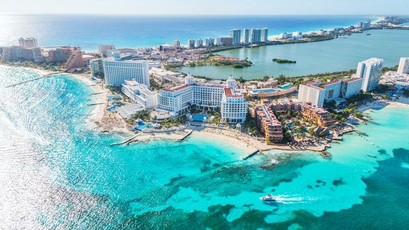 Aerial view of resort town Cancun, Mexico