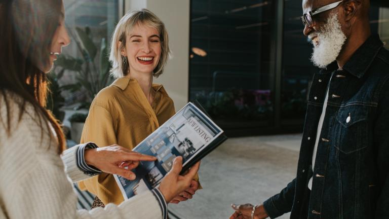 Leasing agent talks to prospective renters