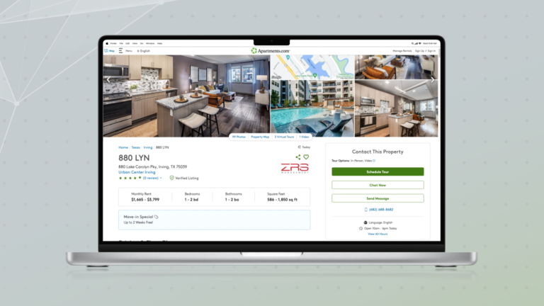 Laptop open to Apartments.com listing