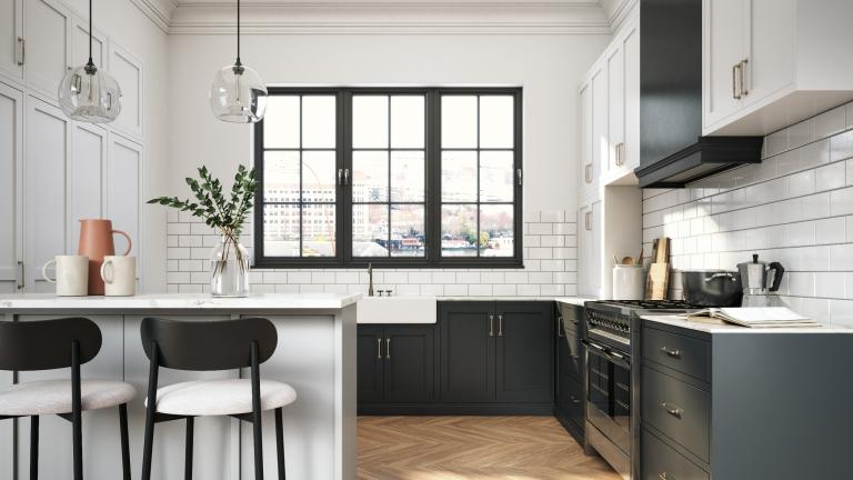 Modern kitchen with black-and-white color scheme