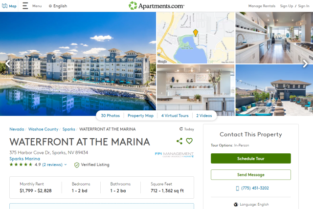 Screenshot of Waterfront at the Marina listing on desktop