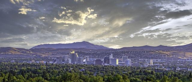 Reno skyline with dramatic clouds