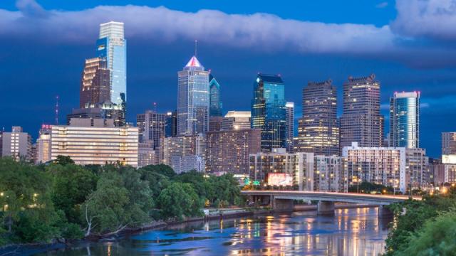 Aerial view of Philadelphia cityscape