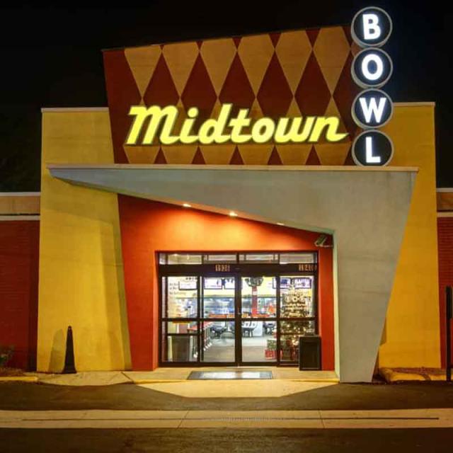 Exterior of bowling alley