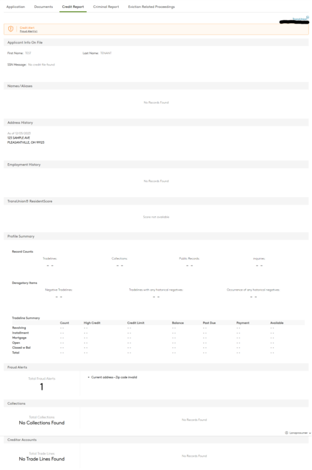 Sample background check from Apartments.com