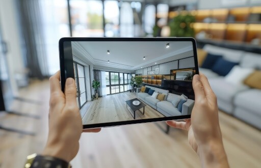 Landlord films virtual house tour.